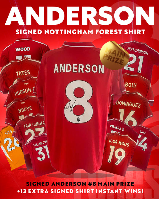 Signed Anderson #8 Nottingham Forest Shirt + 13 Instant Win Signed Shirts